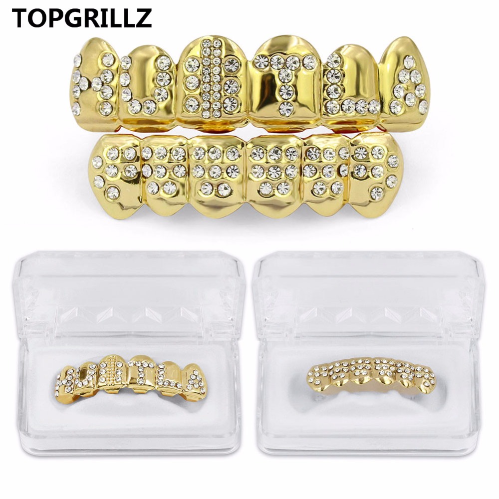 Body Jewelry Stores - TOPGRILLZ Позолоченные ледяные буквы CZ камень