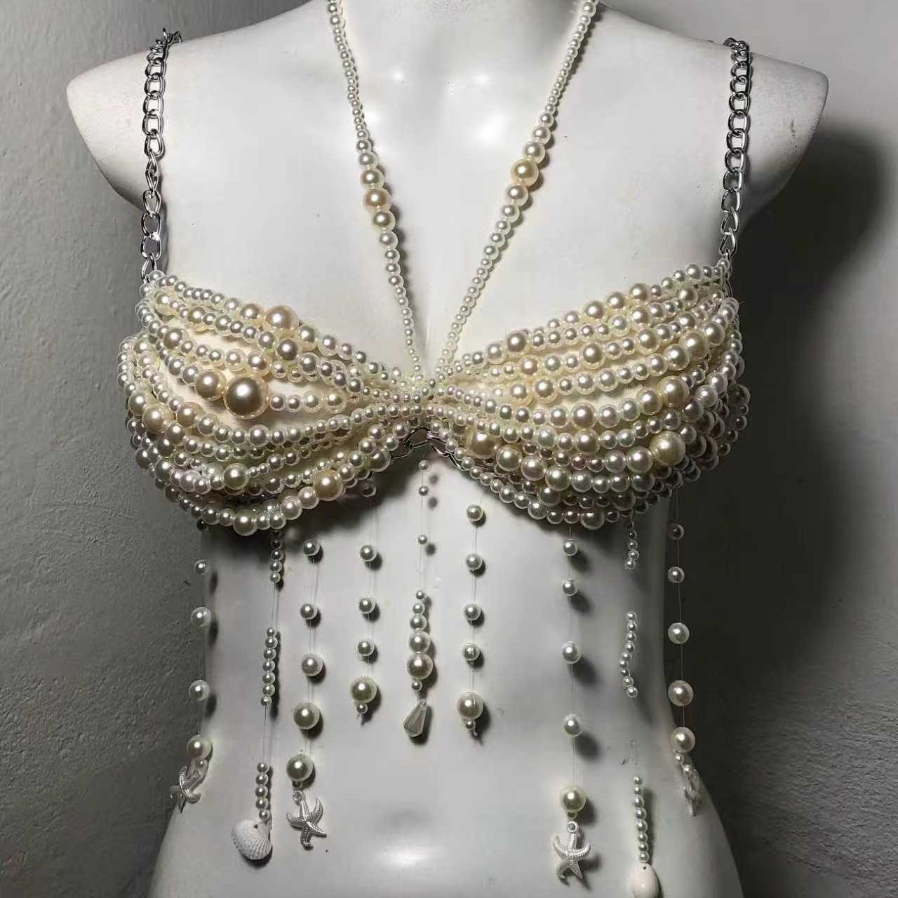 Body Jewelry Vest - Летний женский корсет-топ с цепочками, жемчугом