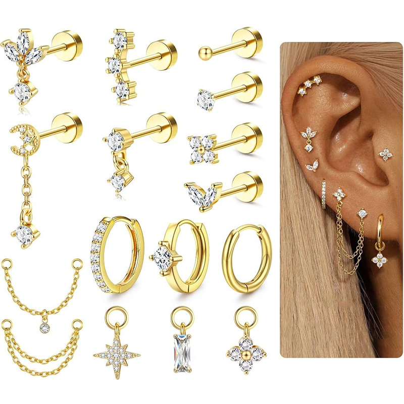 Body Jewelry Surgical Steel - Серьги-гвоздики для хряща уха 16 калибра