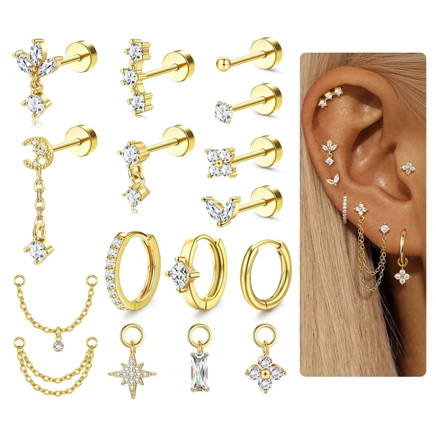Conch Earring Hoop - Серьги-гвоздики для хряща, 16 калибра, для