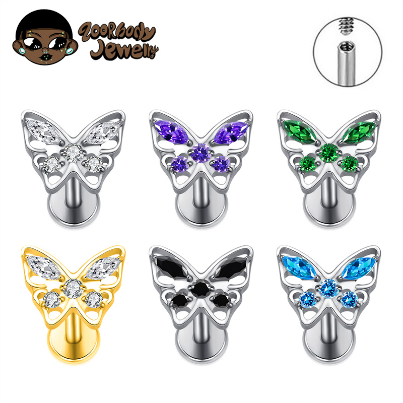 Body Jewelry Internally Threaded - ASTM F136 Титановая полая бабочка кубическая